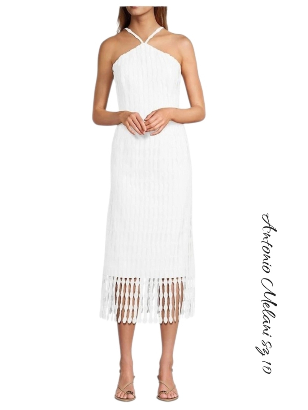 Antonio Melani Asha Novelty Lace Halter Midi Dress White Sz 10 NWT